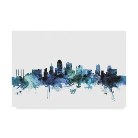 Michael Tompsett 'Kansas City Missouri Blue Teal Skyline' Canvas Art,30x47